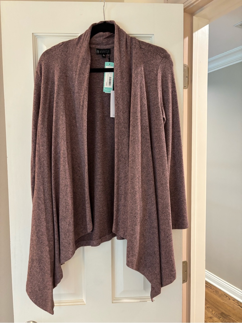 bobeau Open-Front Dusty Mauve Waterfall Cardigan